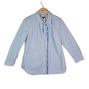 Talbots Button Down Shirt Blue White Stripe LP Hidden Placket Classic